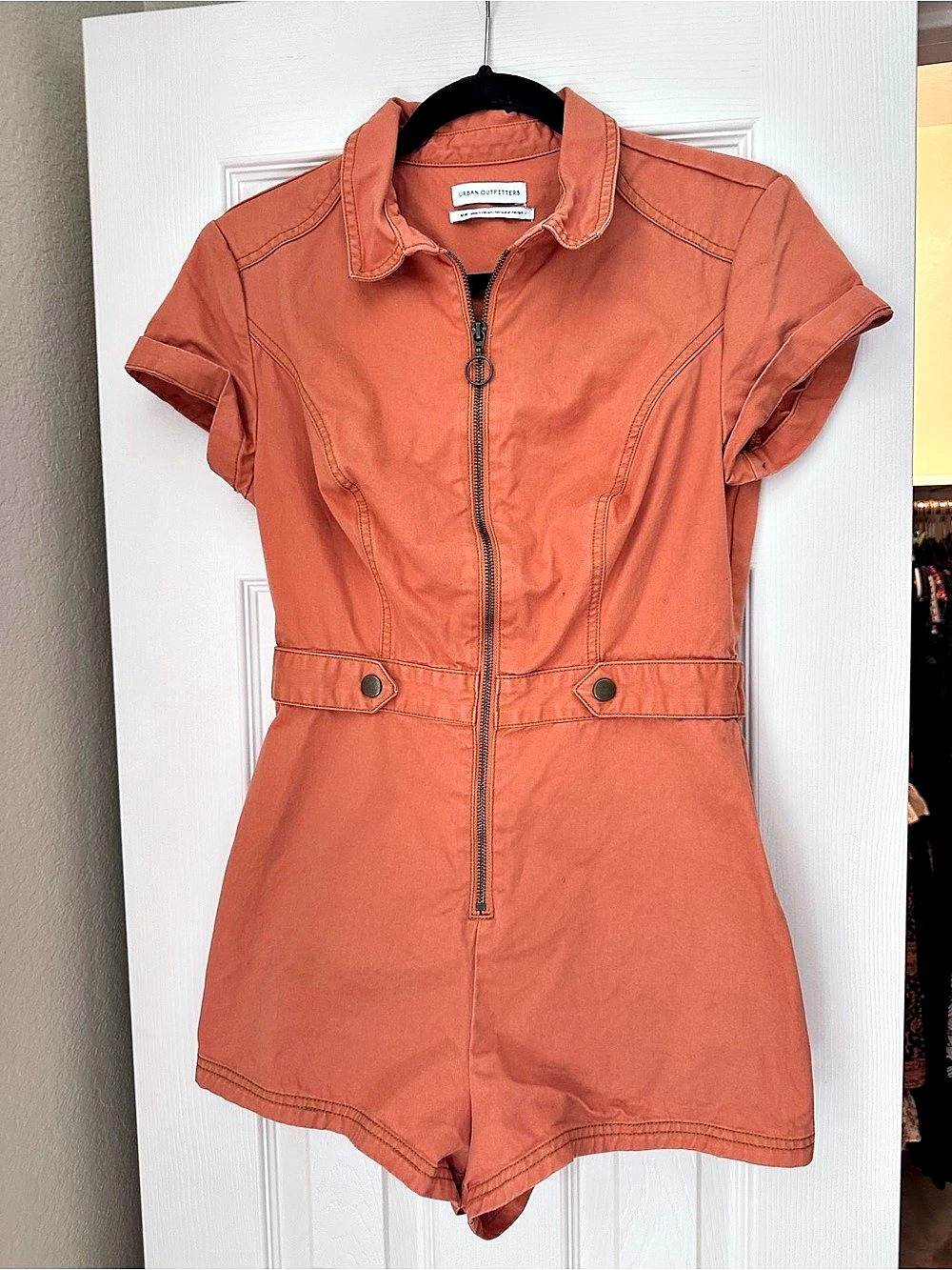 Urban Outfitters UO Tyson Twill Utility Romper Orange Medium